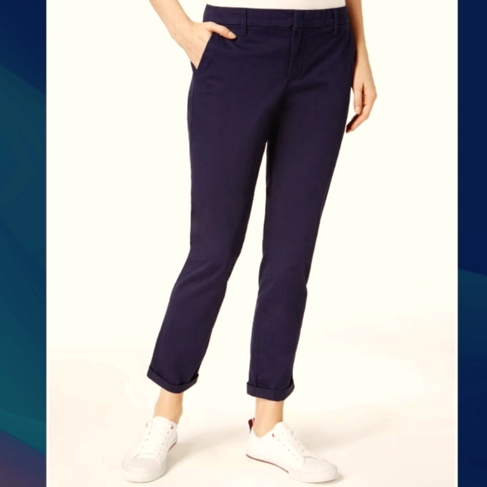 Tommy Hilfiger (Size 14) Navy Blue Radcliffe Linen Ankle Pants (NWT)